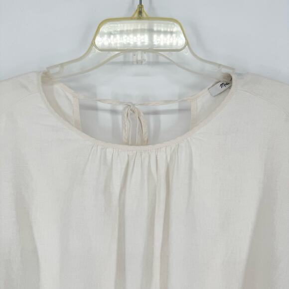 Madewell Linen-Blend Michele Bubble Top Open Tie Back In Lighthouse Cream Size S - Picture 7 of 13